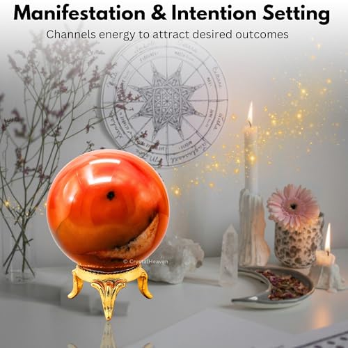 Image of Certified Carnelian Crystal Ball for Meditation - Premium Crystal Vastu Items for Home and Feng Shui Items for Good Luck - Ideal for Pooja Supplies and Spiritual Practices (2 inch Inch)