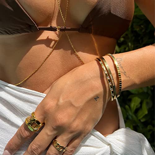 PEARLADA 18k Gold Cuff Bracelet for Women, Chunky Open Bangle Adjustable Bracelet, Trendy Statement Jewelry2