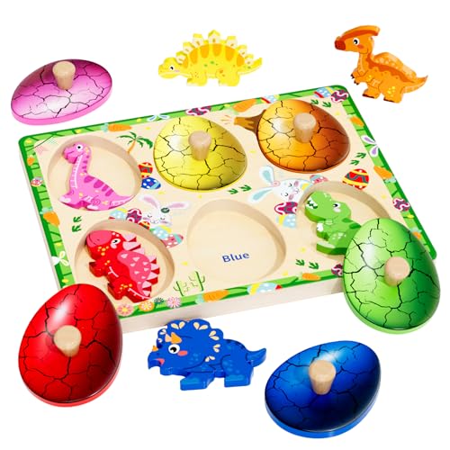 QODOFLR Wooden Puzzles for Toddlers 18+ Months, Dinosaur Egg Shape Puzzle for Boy Girl, Montessori Shapes Sorter Board Puzzle for 1 2 Year,Preschool...