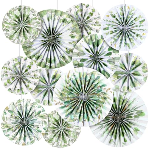 Image of 18 Pcs Eucalyptus Hanging Paper Fans Decor Back to School Paper Fans Eucalyptus Round Garlands Bulletin Board Classroom Decorations for Party Supplies Classroom Decor