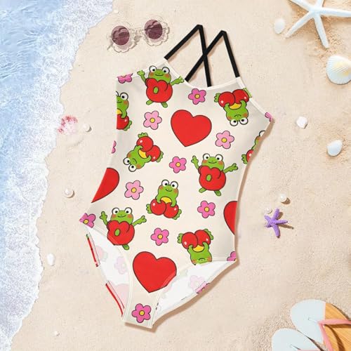Frog Flower Girls One Piece Swimsuits Quick Dry Beach Swimwear Bathing Suit3
