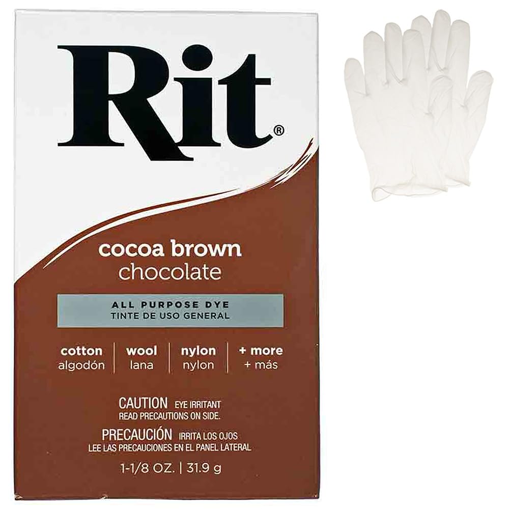 All Purpose Concentrated Rit Dye Powder Single Pack with Plastic Gloves for Clothing, Décor, and Crafts – Cocoa Brown