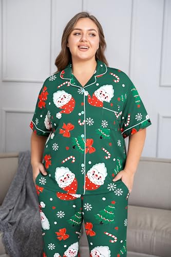 Image of Vozanet Women's Plus Size Pajamas Button Down Shirt and Pants Soft Lounge Sets Bride Nighty Bottom with Pockets 1x to 5x