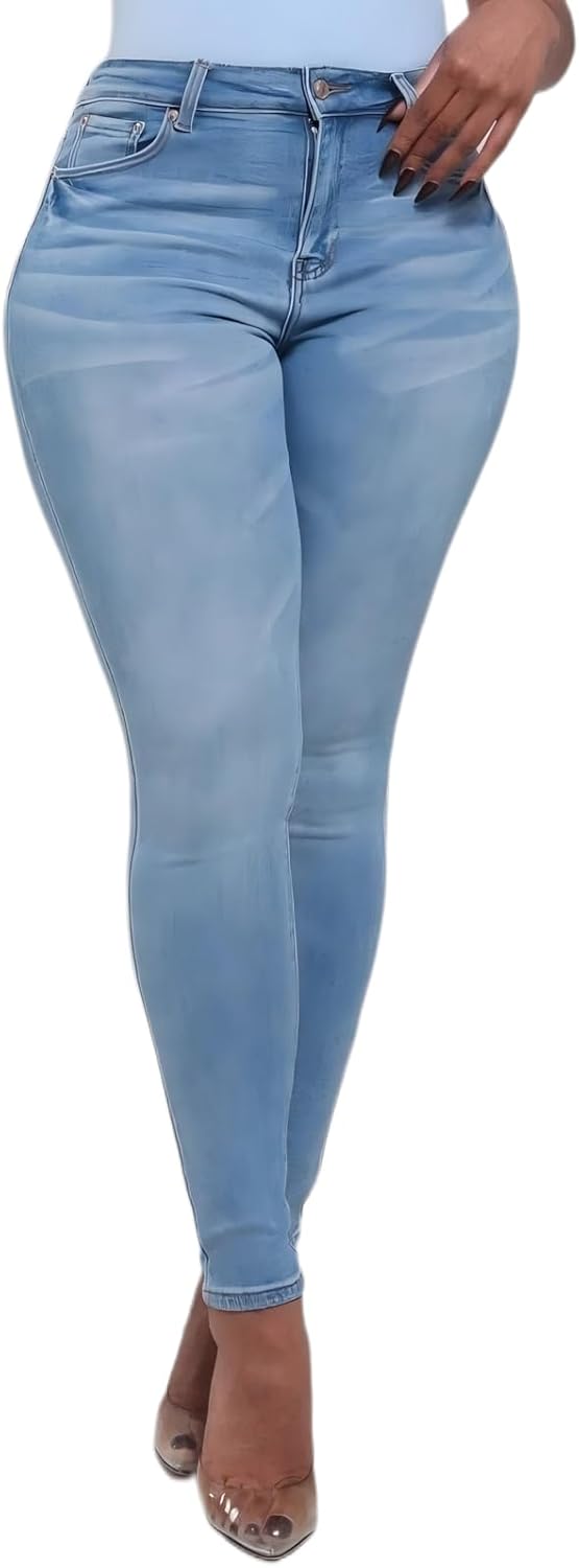 Womens Classic High Waisted Skinny Stretch Lifting Jeans Slim Fit Denim Pants - Image 2