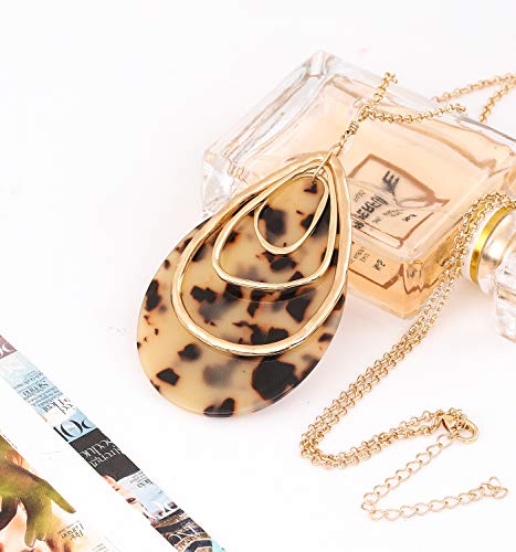 Moloch Long Necklace For Women Girls Geometry Teardrop Acrylic Circle Pendant Necklaces Statement Boho Acetate Resin Necklace Minimalist Gift(Leopard) #TOP2