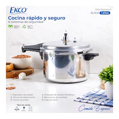 La Mejor Lista de Olla express t-fal 6 litros los 10 mejores. 15 olla express t-fal 6 litros marca EKCO (3)