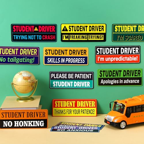 Image of Tallew 12 Pcs Student Driver Magnet New Driver Magnet for Car Reflective Removable Rookie Attention Sticker Please Be Patient Sign for Vehicle Car Accessories 7.9 x 3.2 Inches