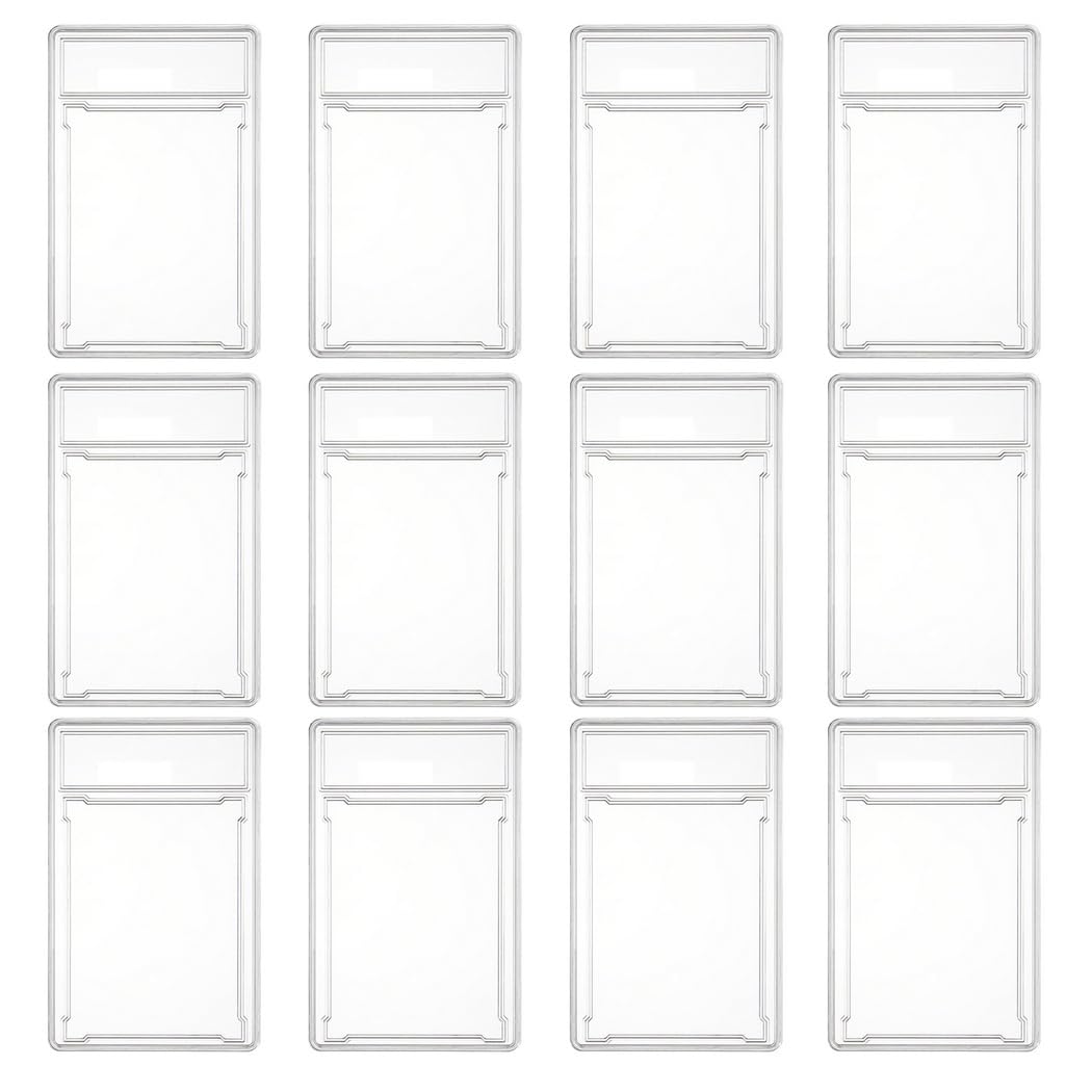 Confezione da 12 protezioni per carte in acrilico trasparente, scatola rigida per carte collezionabili con sezione etichette, perfette per sport, anime, carte stelle, 12 x 7,6 cm