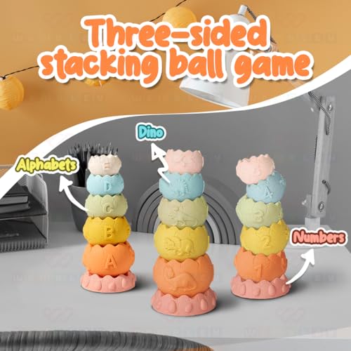 Image of Wembley Stacking Toys for Kids Baby Bath Toys Colorful Toddler Soft Activity 6 Dinosaur Cups Textured with Numbers Letters Sensory Teething Toys for Toddler 0-3-6-12-18 Months