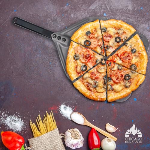 Image of Chicago Brick Oven Perforated Pizza Peel - 12 inchx15 inch Anodized Aluminum Pizza Steel, 11 inch Handle, 26 inch Overall Length - Ideal Pizza Turning Peel for Pizza Oven, Brick Oven, Baking Bread
