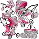 Kinderplay Puppenwagen ab 1 2 3 Jahre Kinderwagen Spielzeug - 3 in 1, Puppenwagen mit Herausnehmbarer Tragetasche und Umhängetasche, Höhenverstellbar 34.5 cm bis 64 cm, KP0200S
