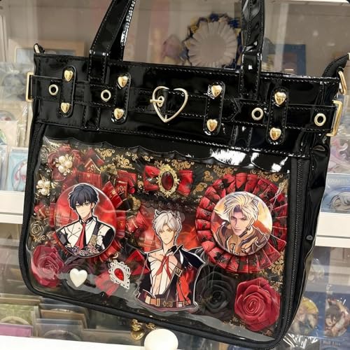 Image of Sanwuta Black Ita Bag with Insert, Large Ita Messenger Bag, Anime Pin Display Tote for Anime Kpop Fans, Japanese Cosplay