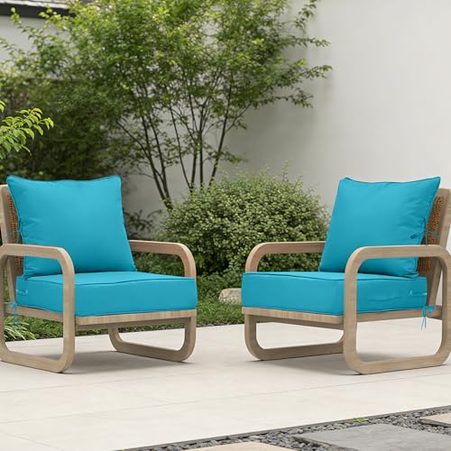 Image of 24x24 Outdoor Chair Cushions Set of 4, Waterproof Deep Seat Cushions for Patio Furniture with Removable Cover, Fade Resistant 4'' Outdoor Seat Cushion w /Ties&Handle for Sofa Loveseat, Lake Blue