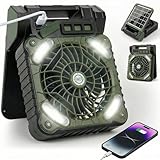 Fohil Solar Powered Camping Fan, 12000mAh Portable Tent Fan with LED Light, 4 Speeds & 3 Timers, USB Rechargeable Fan for Camping Outdoor Fishing Car Beach Picnic Emergency Outages-Green