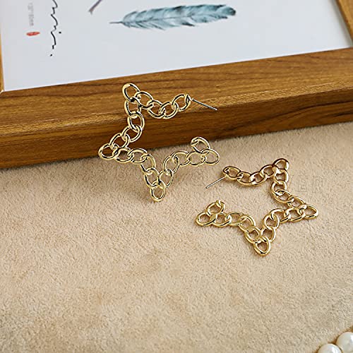 Image of Young & Forever Gift Stainless Steel Gold Plated Curb Chain Hoop Earrings for Women Big Hoop Dangle Earring for Women Star Earrings Thin Geometric Hoop Earrings