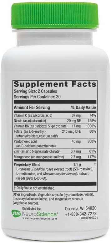 Neuroscience ExcitaPlus - Adrenal Support Supplements for Cortisol Health Support with L-Tyrosine, Rhodiola, and B Vitamins - Promotes Stress Resilience, Energy and Focus (60 ct) - Image 6