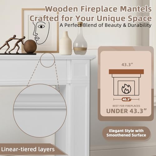Image of Modern Fireplace Mantel Surround, White Freestanding Surround Mantel for Electric Fireplaces, Premium MDF Wooden Mantel with Leg for Living Room, Waterproof & Anti-Tipping