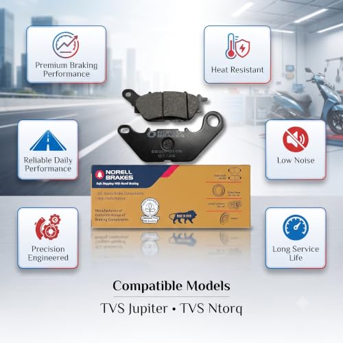Image of NORELL 8906219820779 Front Disc Brake Pad Set (01 Set) Compatible with TVS Jupiter & TVS Ntorq | Premium Front Brake Pads Replacement | High Performance Disc Brake Pad Set