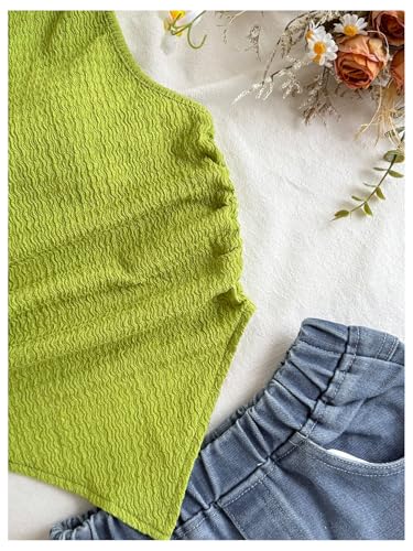 Milumia Girl's One Shoulder Ruched Tank Top Textured Sleeveless Asymmetrical Hem Tops4