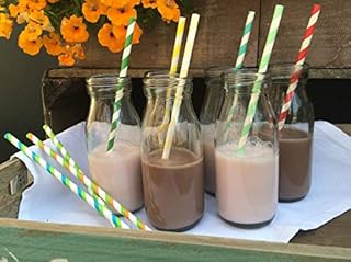 Set of 6 Retro Mini School Milk Glass Bottle Vintage Tea Party Wedding Baby Shower 250milliliter