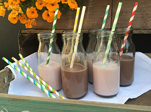 Set of 6 Retro Mini School Milk Glass Bottle Vintage Tea Party Wedding Baby Shower 250ml