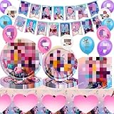 60 Piezas guerreras k-pop cumpleaños,Bandera de cumpleaños de las con globos, pancarta de anime Vajilla Fiesta (B)