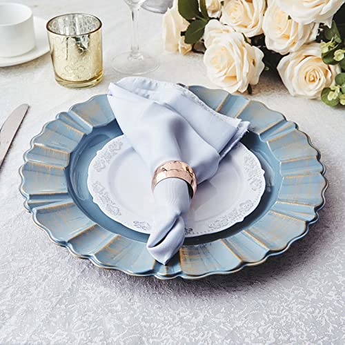 Efavormart Set Of 6 - 13" Round - Dusty Blue Plastic Charger Plates With Waved Scalloped Rim For Wedding, Outdoor Receptions, Banquets, Holiday Dinner Plates Chargers #TOP3