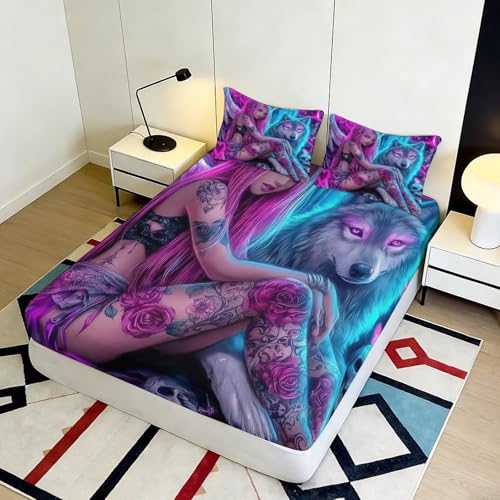 Housse de matelas 3D impression loup art microfibre - 5