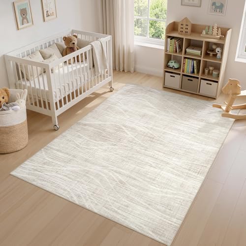 WITSHOCK Tapete 9x12 pies Beige diseño ondas modernas miniatura 4