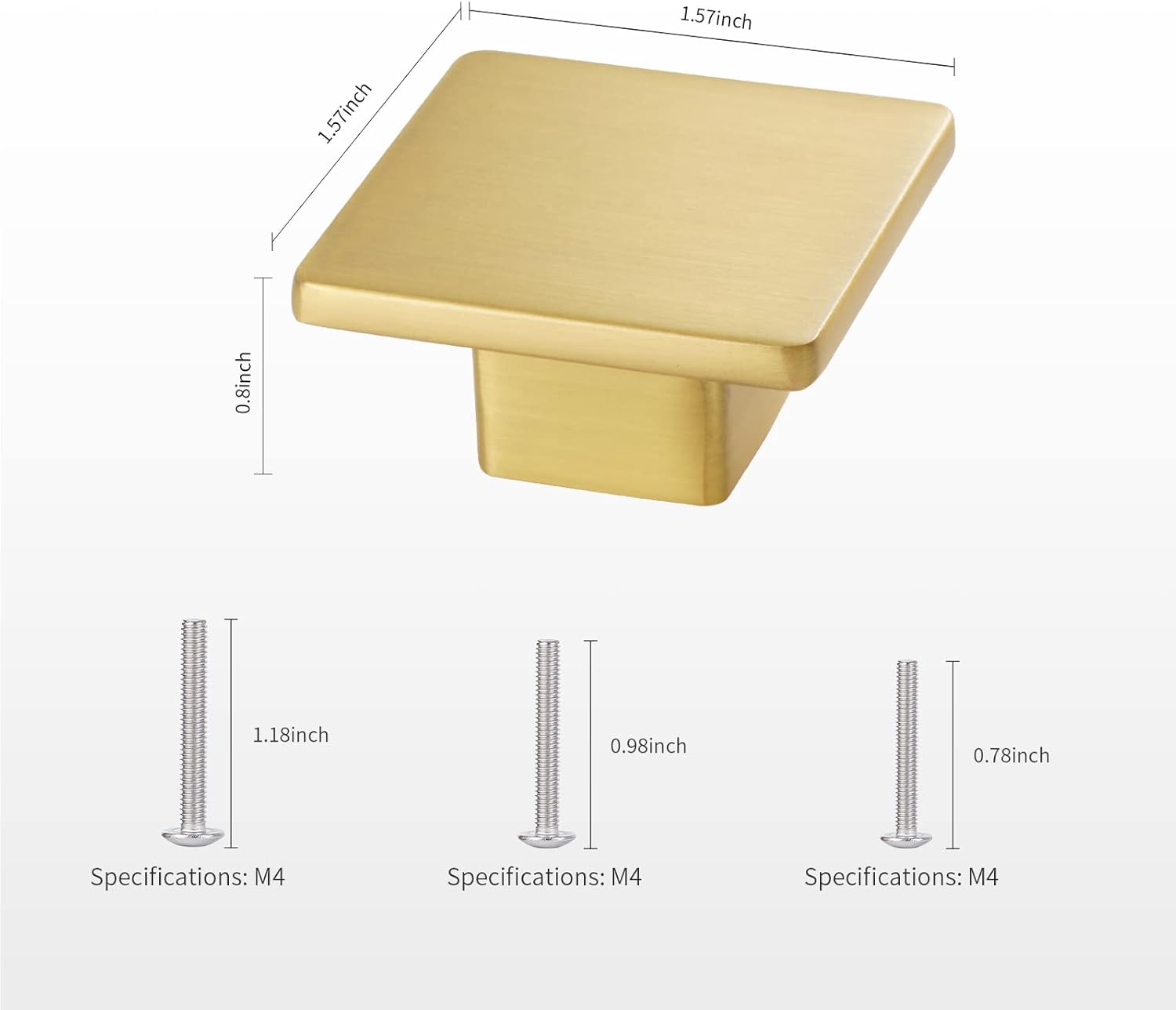 1.57 inch Brass Color Cabinet Knobs Brushed Gold Square Knobs Drawer Knobs Single Hole Dresser Pulls 6-Pack