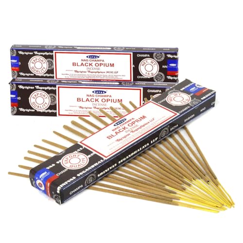 Satya Nag Champa Black Opium Lot de 3 paquets de bâtons d'encens 100 % naturel faits à la main pour soulager le stress, la décoration spirituelle,...