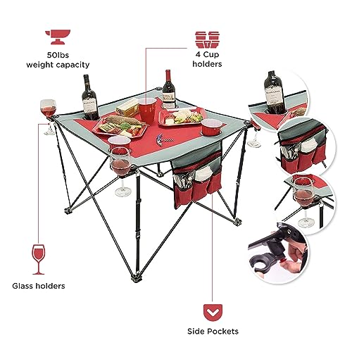 Creative Outdoor Folding Wine Table | Portable | Camping Beach Picnic & Patio | Red & Gray
