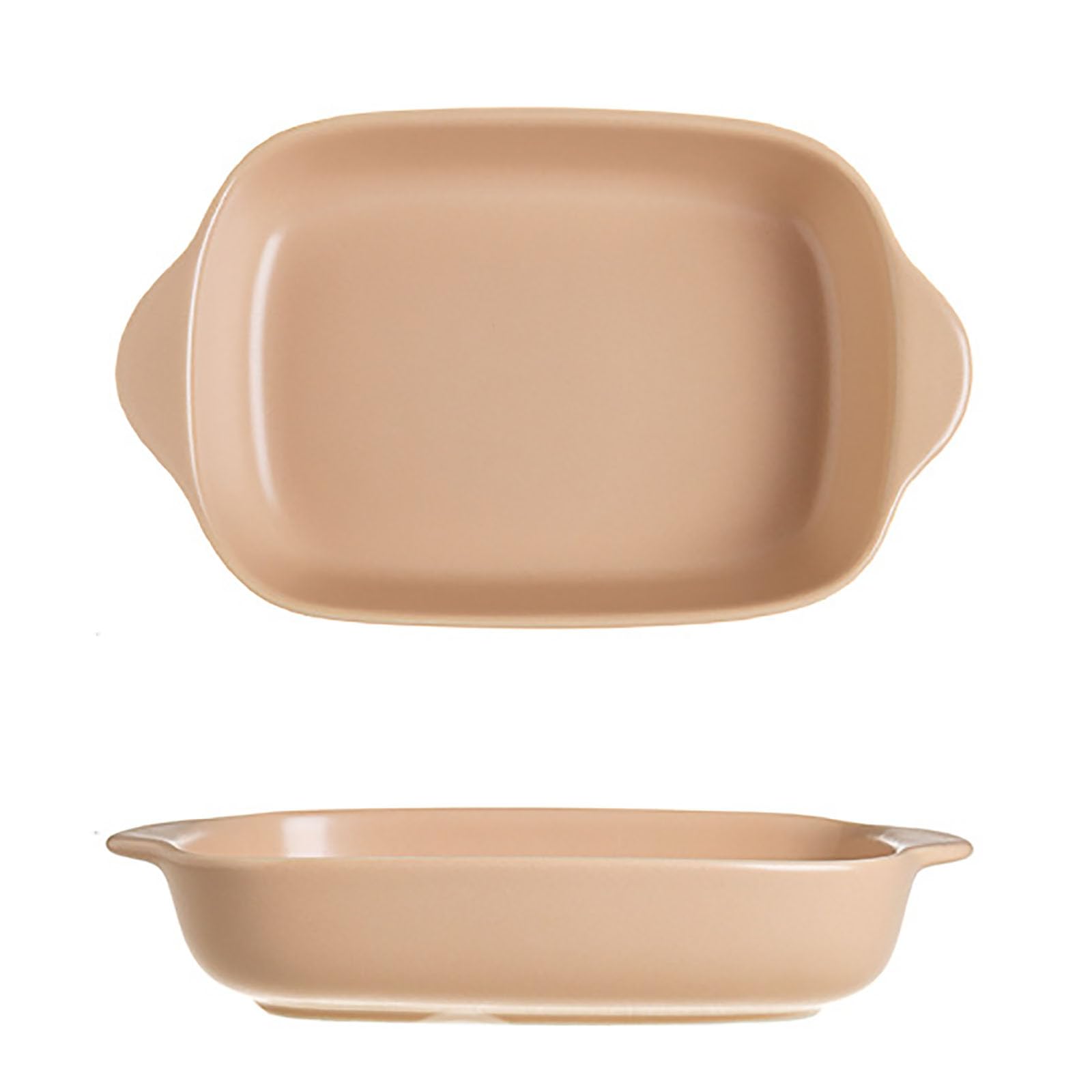 Jarsense Household Ceramic Dinner Plate 8.5 inch Rectangular Dinner Plate with Handle Ceramic Plate Breakfast Plate Salad Plate Baking Plate for Cooking Baking (Khaki)