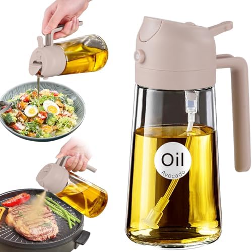 YARRAMATE Ölsprüher für Speiseöl, 2-in-1 Ölspender und Ölsprühflasche aus Glas, Ölspray für Airfryer, Olivenöl, Kochen, Salat, Grillen, 470 ml, Lotuswurzelrosa