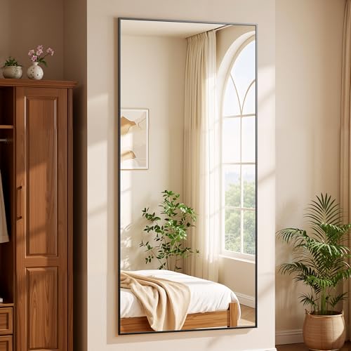 Image of BEAUTYPEAK 86 inchx40 inch Rectangle Full Body Floor Mirrors, Full Length Mirror with Stand, Large Black Mirror for Bedroom, Dressing Room, Leaning, Standing or Hanging Horizontally /Vertically