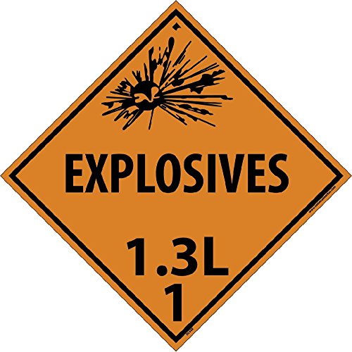DL93R National Marker Dot Placard Explosives Sign, 1.3L 1, 10 3/4 Inches x 10 3/4 Inches, Rigid Plastic