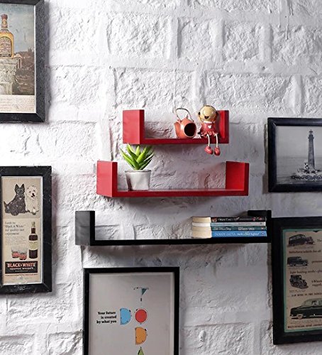 Image of Onlineshoppee MDF Handicraft Wall Decor U-Shaped Designer Wall Shelf