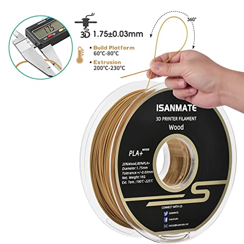 Image of iSANMATE 3D Printer Filament - Yellow Pear PLA+ Wood Filament 1.75mm, 1kg Spool (20% Real Wood Fiber)