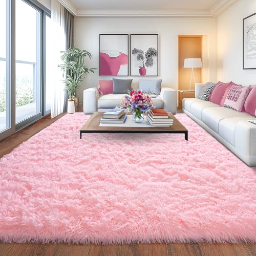 Chicnix Grand Tapis Salon 200x300 à Poils Longs Flannel, Tapis de Chambre à Coucher à Poils Longs Rose, Tapis Shaggy Antidérapant Doux pour Chambre...