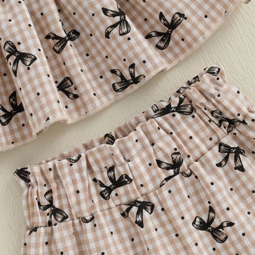Image of Thorn Tree Toddler Girl Clothes Summer Ruffle Hem Sleeveless Stretchy Top Casual Shorts Cotton Line Outfits