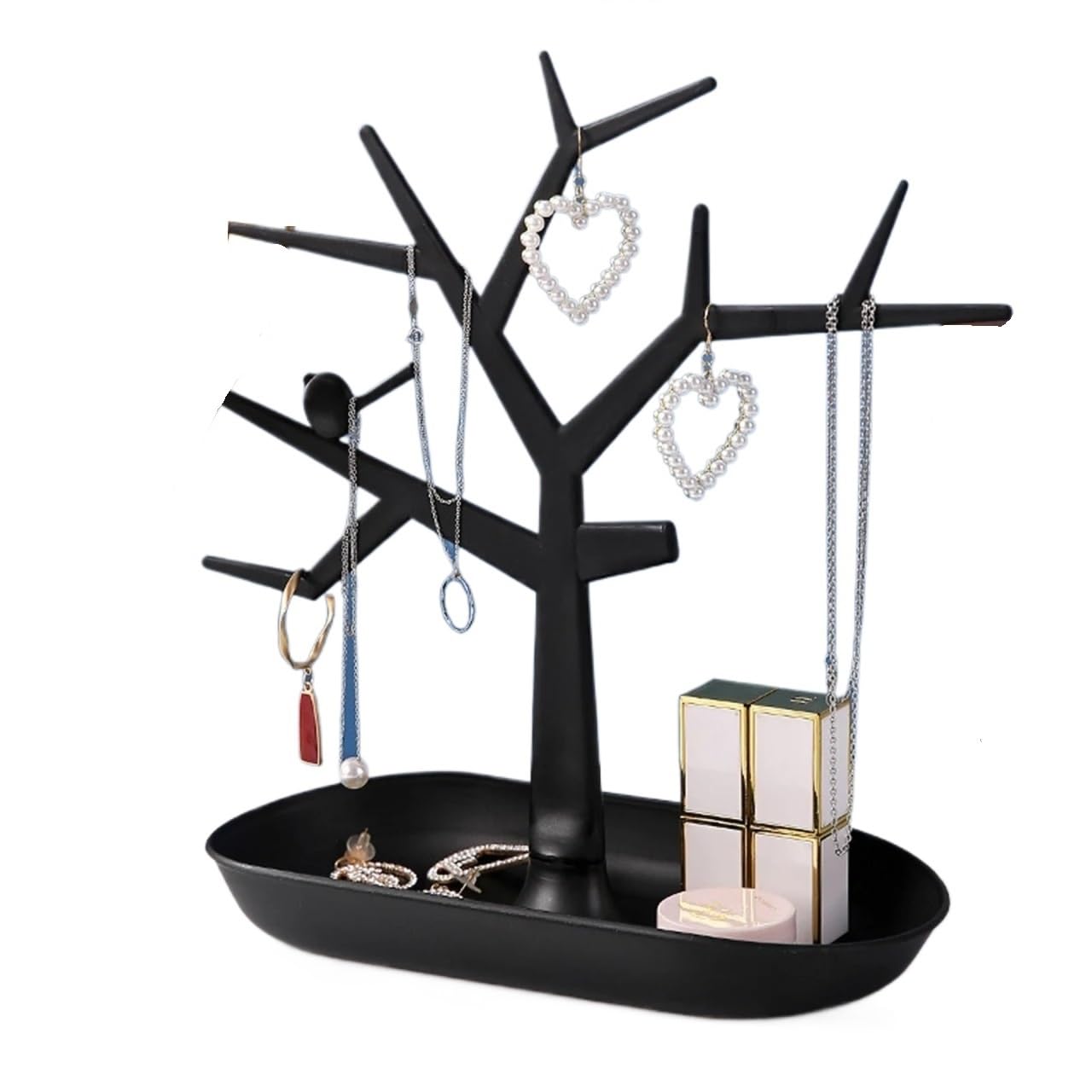 Zymjzbetic Jewellery Tree 1pc Creative Design Bird Tree Shaped Jewelry Storage Box & Earring Holder & Display Stand & Key Hanger(1PC Tree black)