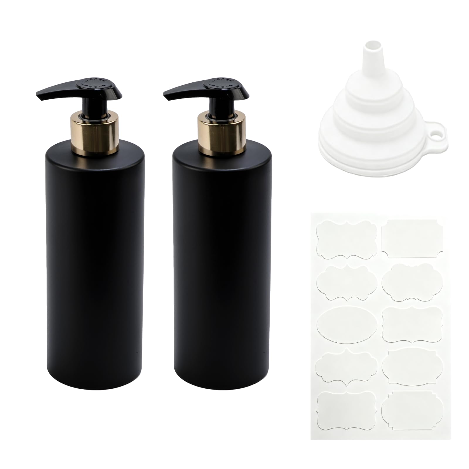 2 Pcs Hand and Dish Soap Dispenser Set, 300 ML Plastic Washing Up Liquid Dispenser Bottles, Hand Soap Dispensers with Pump for Kitchen Sink Bathroom Hotel, with Labels, Funnels (Black, 300ml)