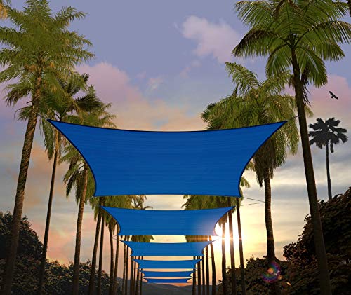 Amgo 10' x 10' Blue Rectangle Square Sun Shade Sail Canopy Awning Fabric Mesh AGSLR, 95% UV Blockage, Water & Air Permeable, 200GSM Heavy Duty Commercial and Residential (We Make Custom Sizes) by Amgo - Used condition - US$25.49