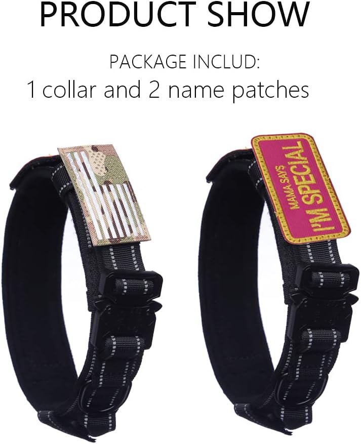 Reflective Tactical Dog Collar Military Dog Collar Nylon Dog Collar with Heavy Duty Metal Buckle and Handle Adjustable K9 Dog Collar for Training and Service (Black, XL) : Pet Supplies