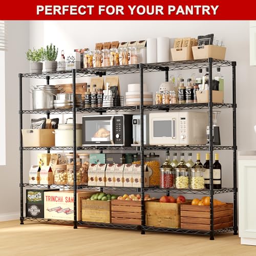 Image of 5 Tier Storage Shelves 71''W Wire Shelving Unit with Shelf Heavy Duty Metal Shelves for Storage Adjustable Garage Shelving Rack Pantry Kitchen, 71''W X 59 inch H X 13.7 inch D