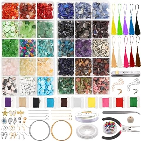 EuTengHao Natural Irregular Chips Stone Beads Kit Includes Colorful Tassels Seed Beads Jewelry Findings Accessories for DIY Crafts Bracelets Necklaces Earrings Jewelry Making Supplies Xmas Gift Cover