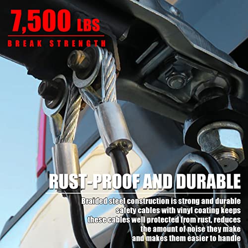 Aymmic 44'' Trailer Safety Cables, Self-Coiling Towing Coiled Safety Cables With Vinyl-Coated, 17/32'' S-Snap Hooks With Safety Latches, 7,500Lbs Break Strength, 2 Pack #TOP2