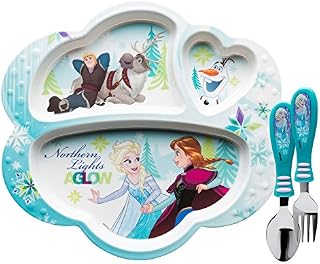 Zak Designs FZNC-2070 Kids Dinnerware Sets, Plate + Flatware, Disney Frozen 3pc