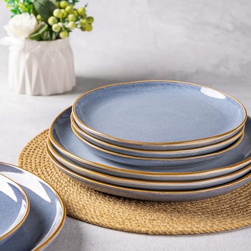 Image of AmorArc Ceramic Dinnerware Sets for 8, 24Pcs Plates and Bowls Sets Dishes | Stoneware Handmade Reactive Glaze Dinner Set, Highly Scratch Resistant | Dishwasher & Microwave Safe Dishware