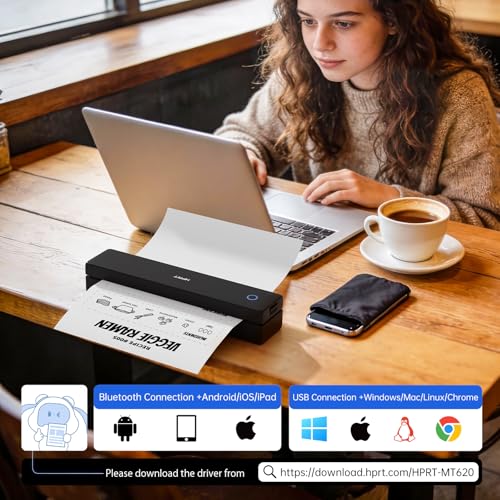 Image of HPRT MT620 Pro Portable Printer Wireless for Travel, Inkless Thermal Printer for iOS /Andorid /Laptop, Support Thermal Paper & Labels,Supports 8.5 inchx 11 inchUS Letter & A4, A5 for Office /School /Vehicles